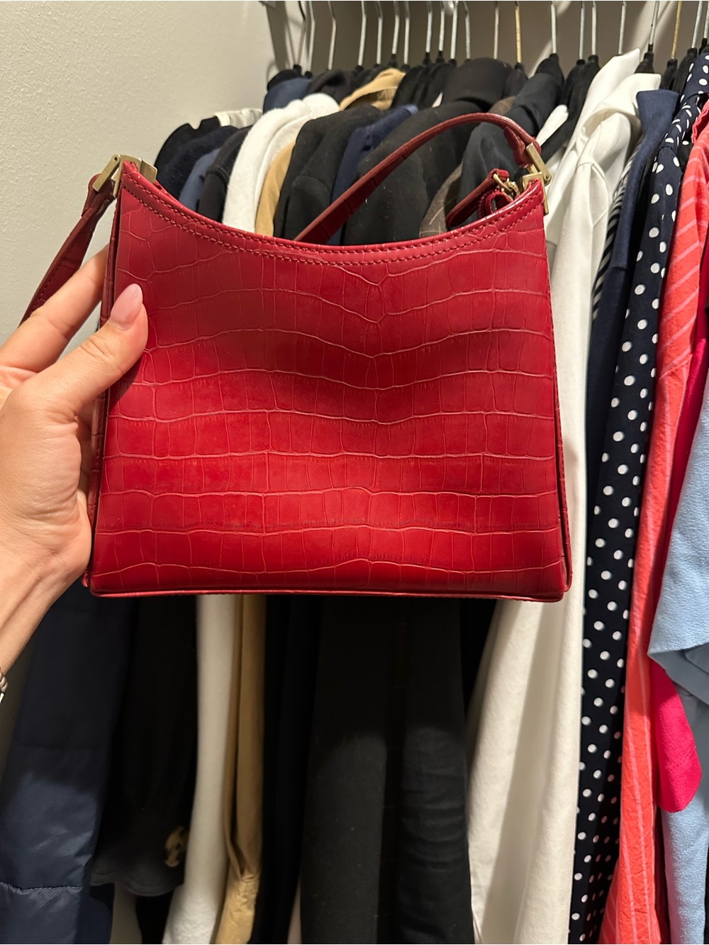 Liz Claiborne Red Croc-Embossed Shoulder Bag